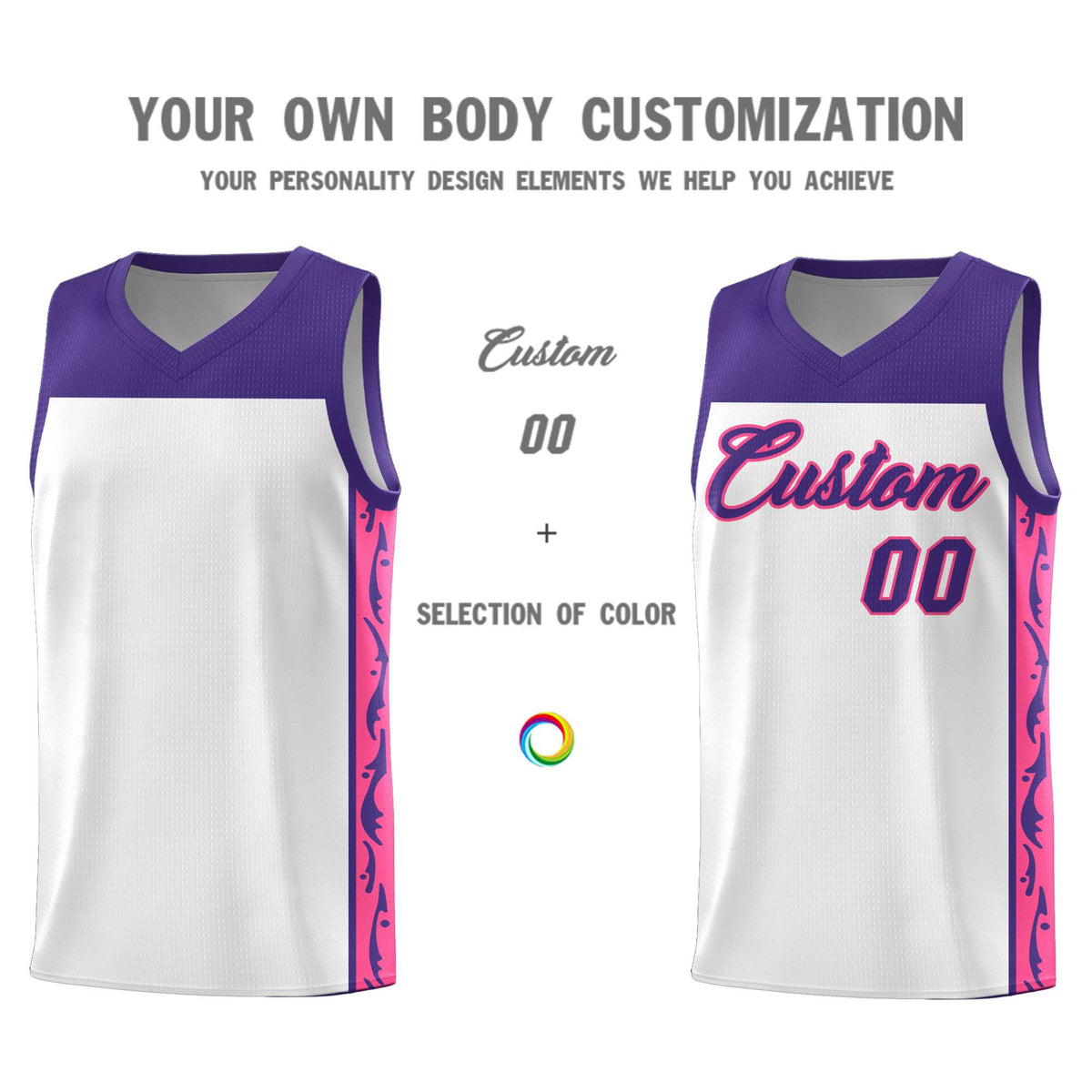 Custom White Side Pattern Sports Uniform Basketball Jersey