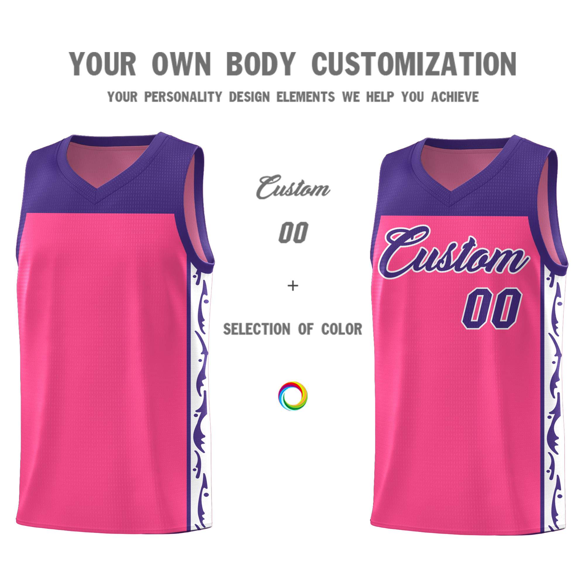 Custom Pink Side Pattern Sports Uniform Basketball Jersey