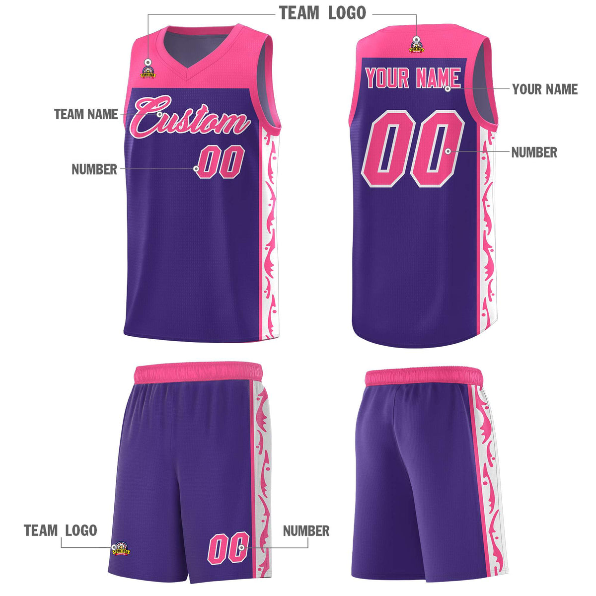 Custom Purple Side Pattern Sports Uniform Basketball Jersey