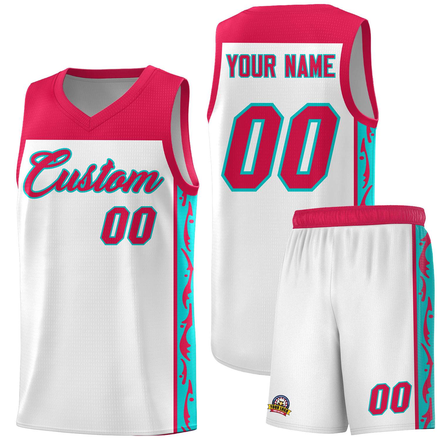 Custom White Side Pattern Sports Uniform Basketball Jersey