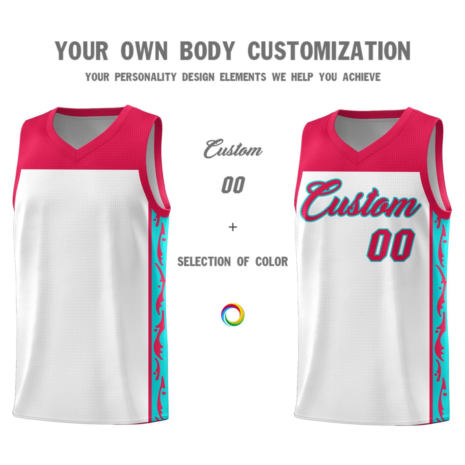 Custom White Side Pattern Sports Uniform Basketball Jersey