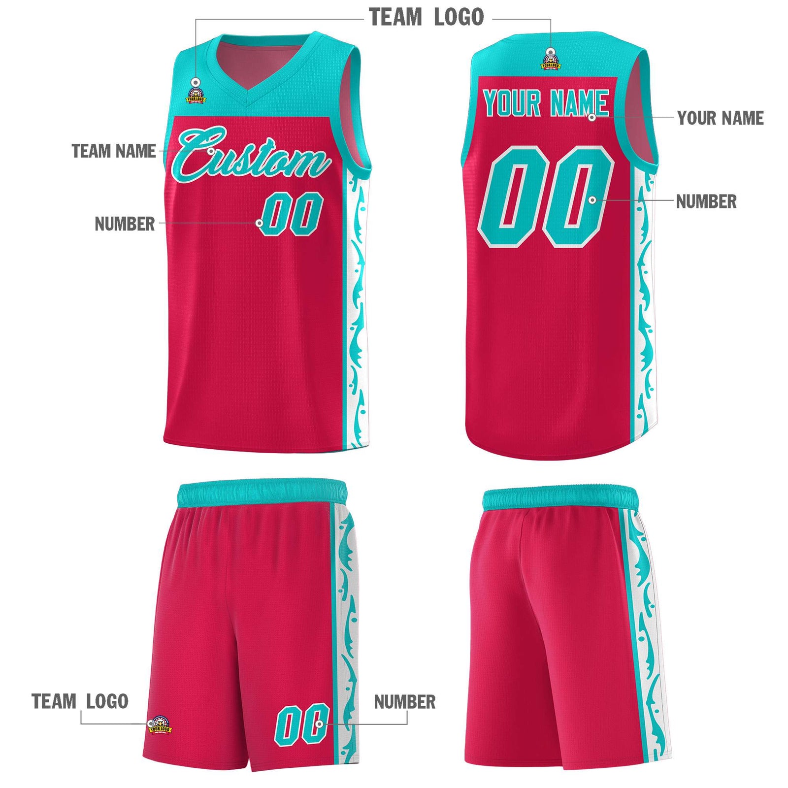 Custom Red Side Pattern Sports Uniform Basketball Jersey