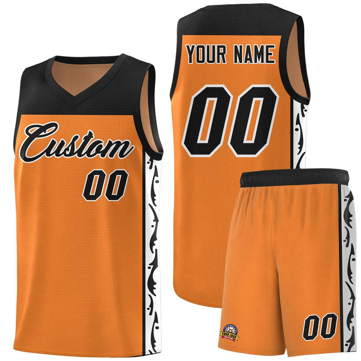Custom Gold Orange Side Pattern Sports Uniform Basketball Jersey