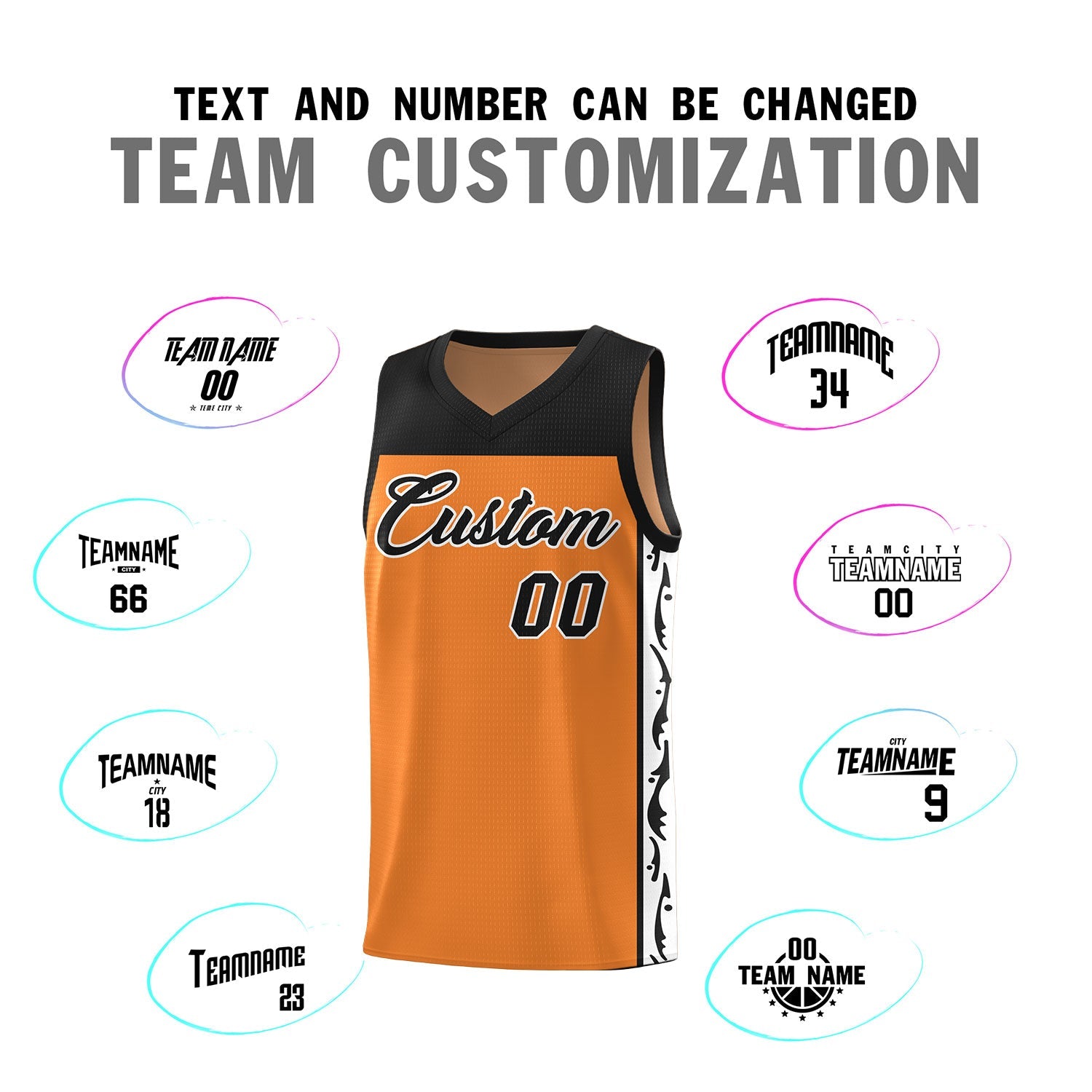 Custom Gold Orange Side Pattern Sports Uniform Basketball Jersey