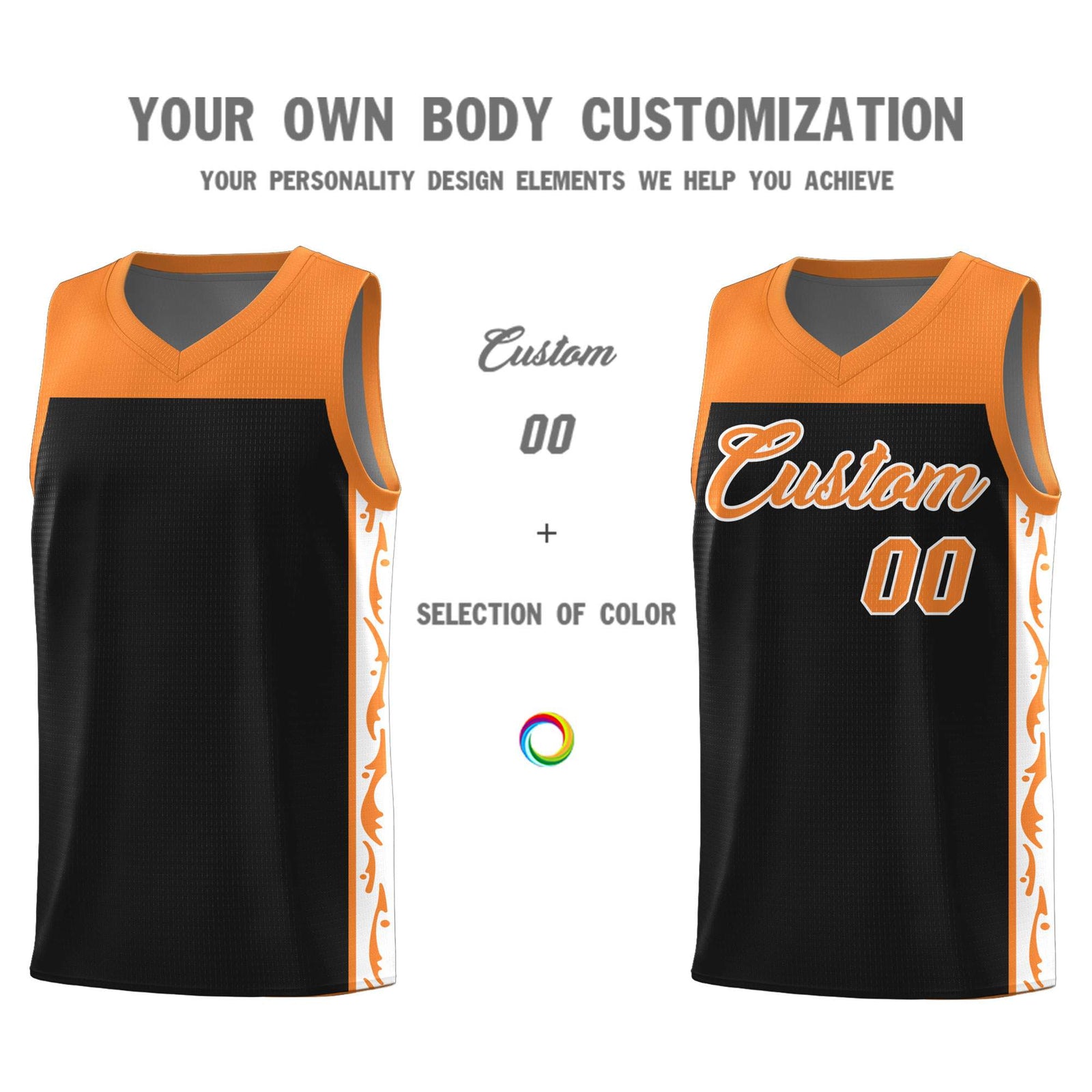 Custom Black Side Pattern Sports Uniform Basketball Jersey