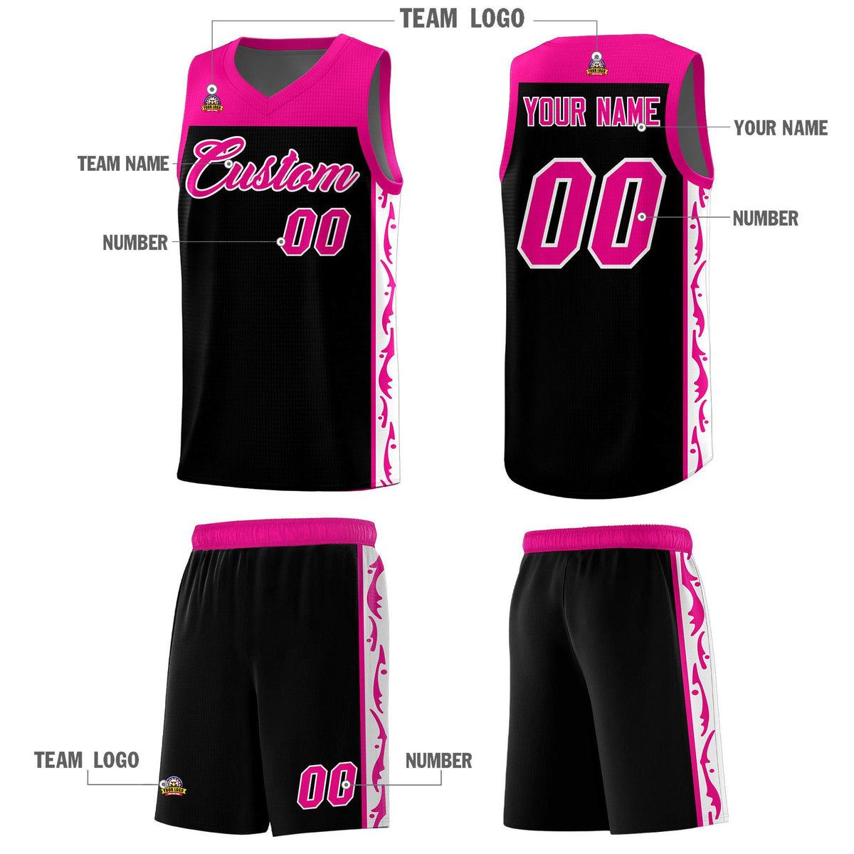 Custom Black Side Pattern Sports Uniform Basketball Jersey