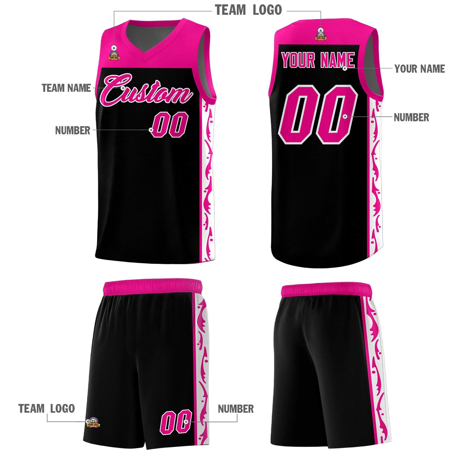 Custom Black Side Pattern Sports Uniform Basketball Jersey