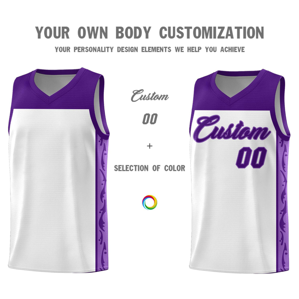 Custom White Side Pattern Sports Uniform Basketball Jersey