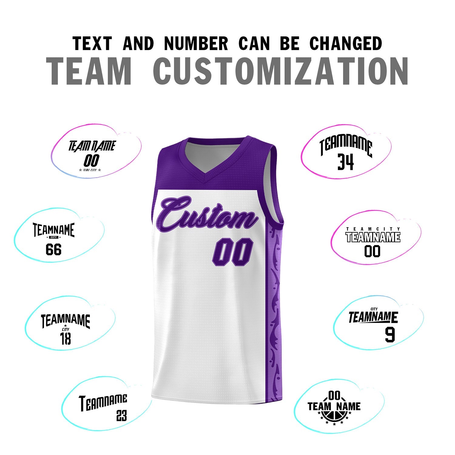Custom White Side Pattern Sports Uniform Basketball Jersey