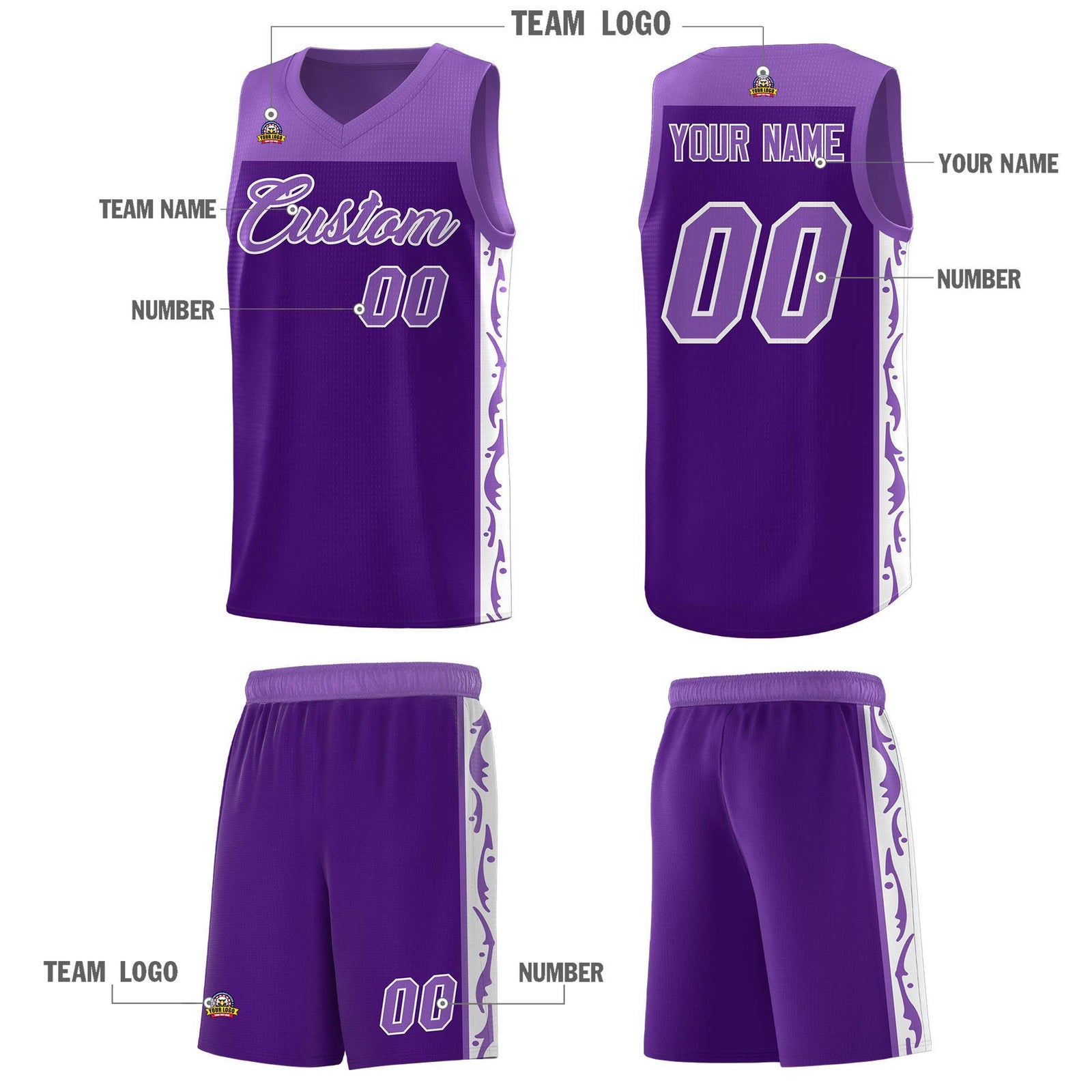 Custom Purple Side Pattern Sports Uniform Basketball Jersey