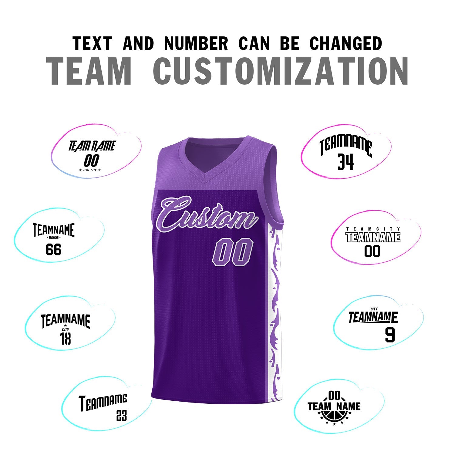 Custom Purple Side Pattern Sports Uniform Basketball Jersey
