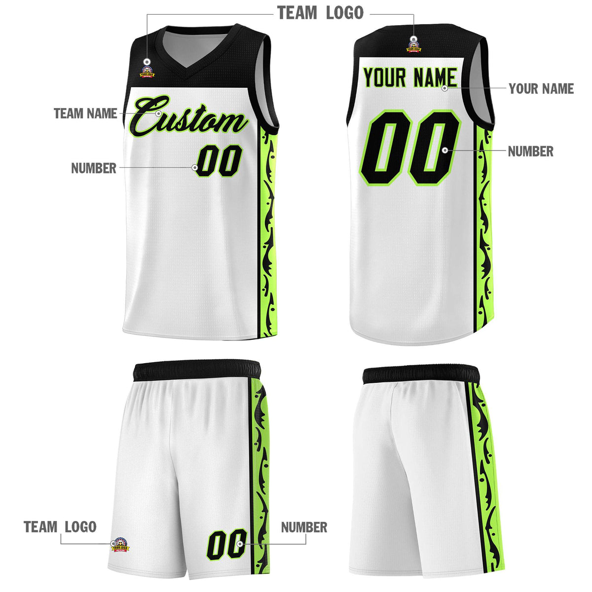 Custom White Side Pattern Sports Uniform Basketball Jersey