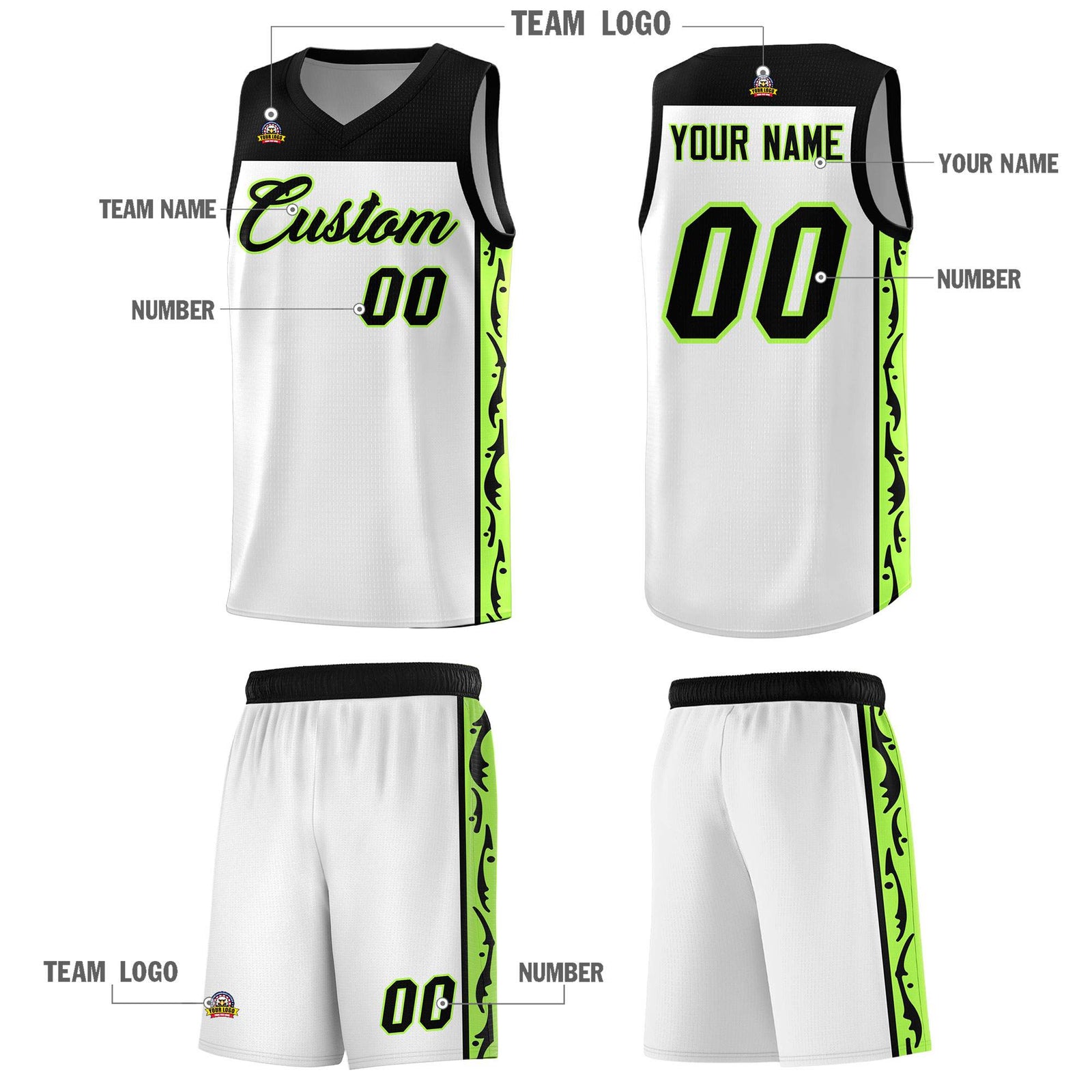 Custom White Side Pattern Sports Uniform Basketball Jersey