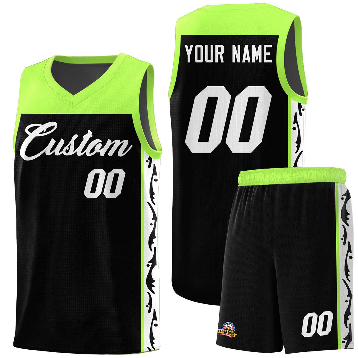 Custom Black Side Pattern Sports Uniform Basketball Jersey