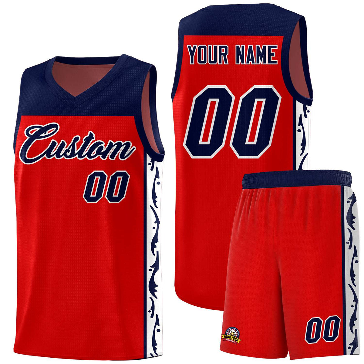 Custom Red Side Pattern Sports Uniform Basketball Jersey