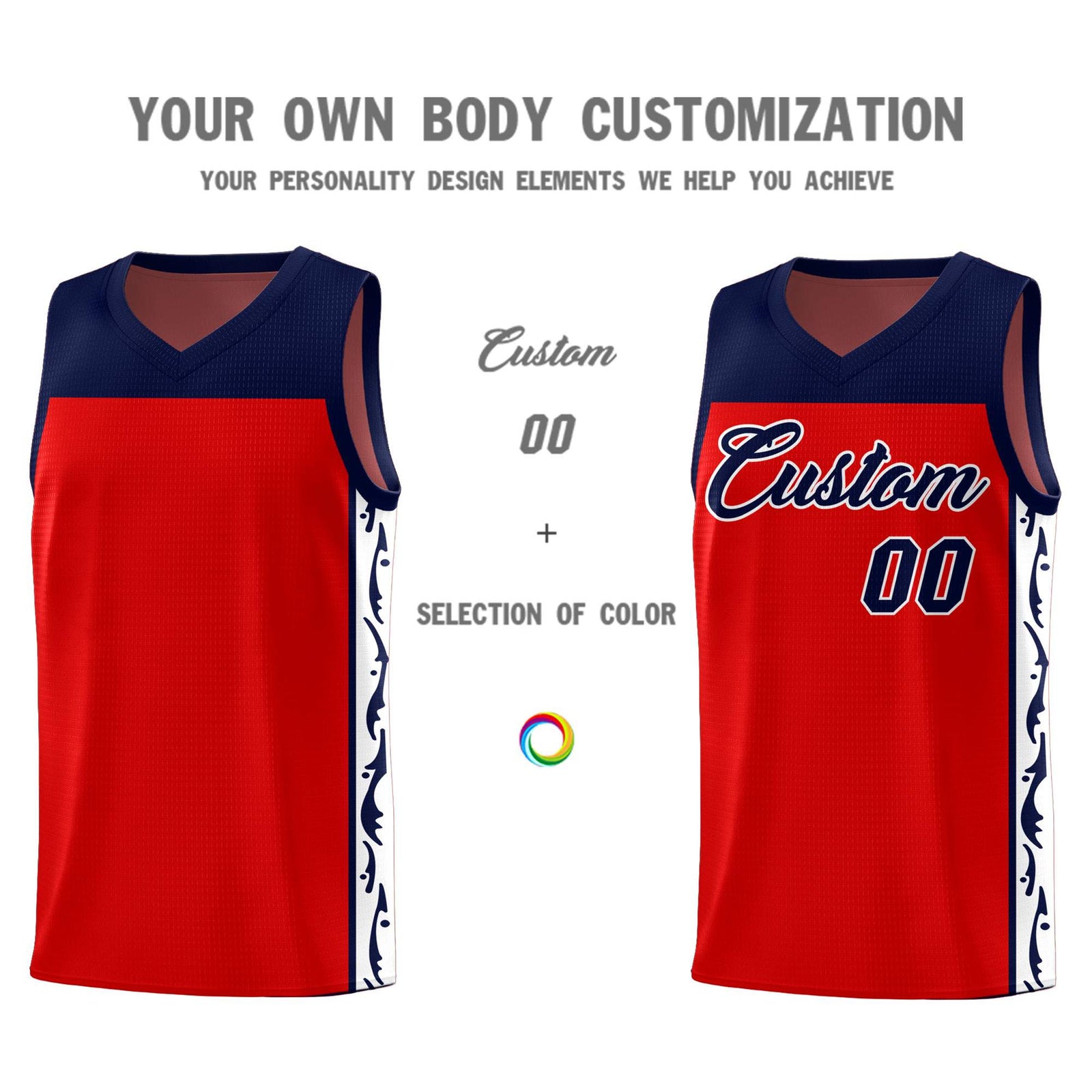 Custom Red Side Pattern Sports Uniform Basketball Jersey