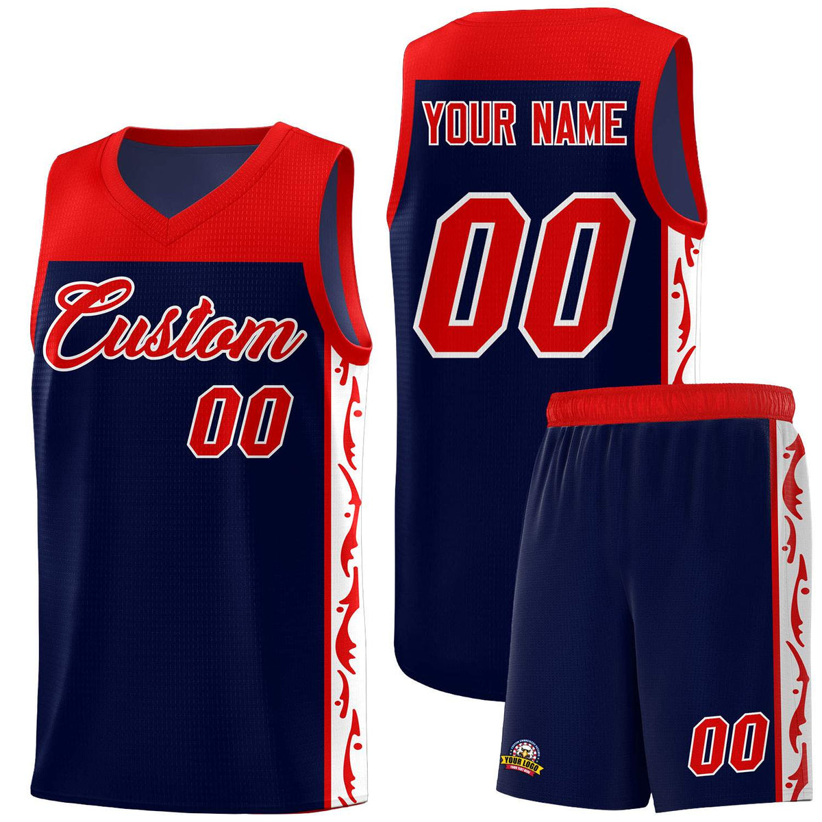 Custom Navy Side Pattern Sports Uniform Basketball Jersey