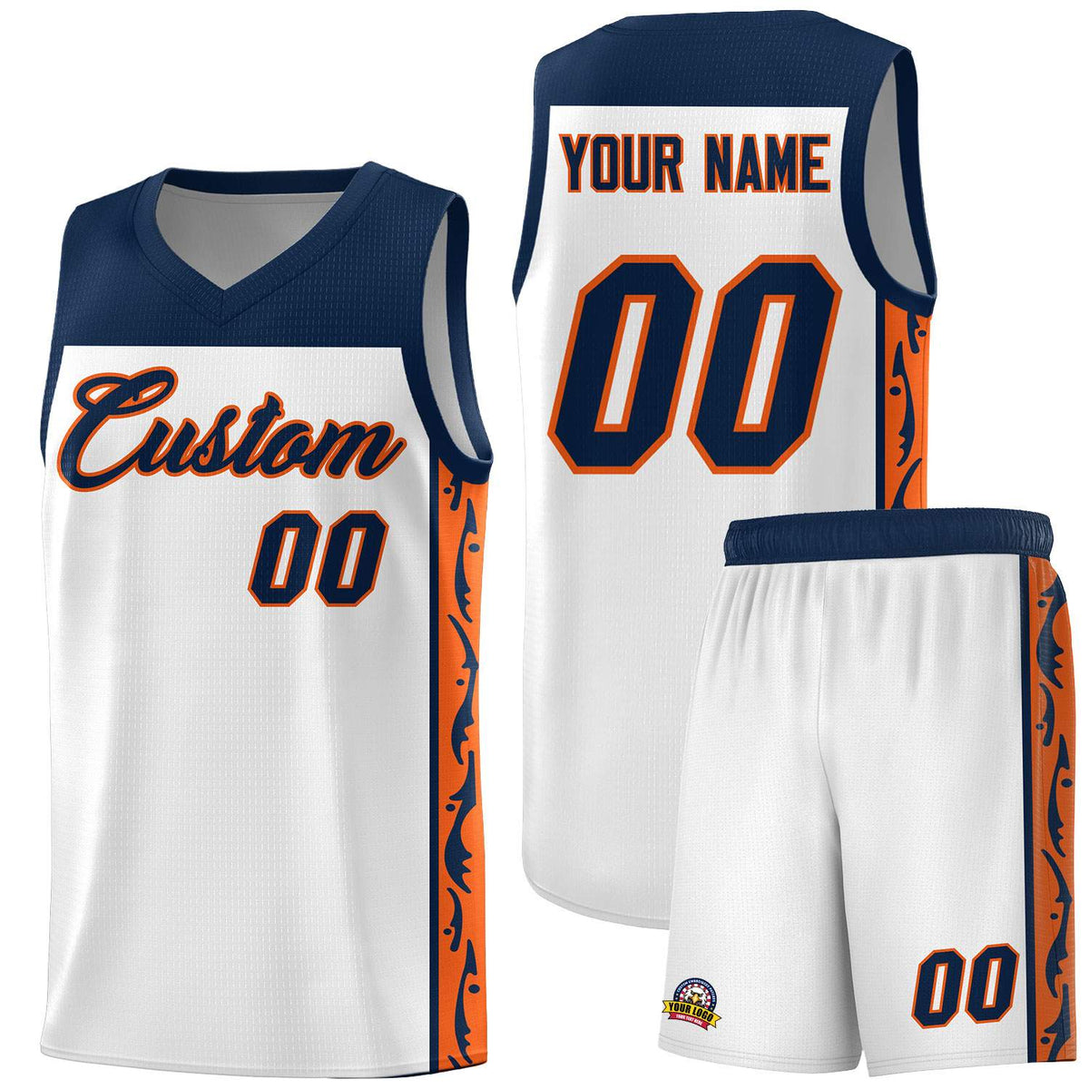 Custom White Side Pattern Sports Uniform Basketball Jersey