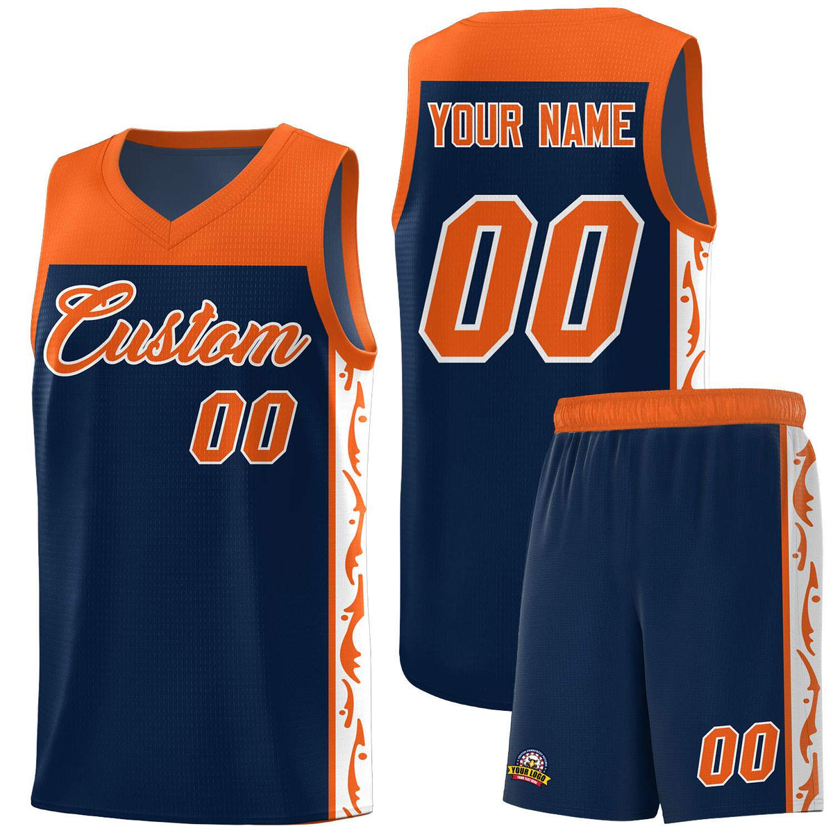 Custom Navy Side Pattern Sports Uniform Basketball Jersey