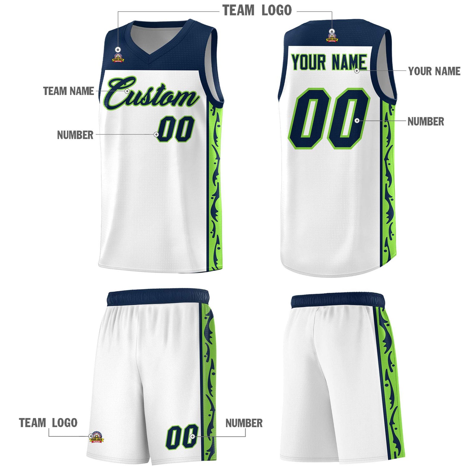 Custom White Side Pattern Sports Uniform Basketball Jersey