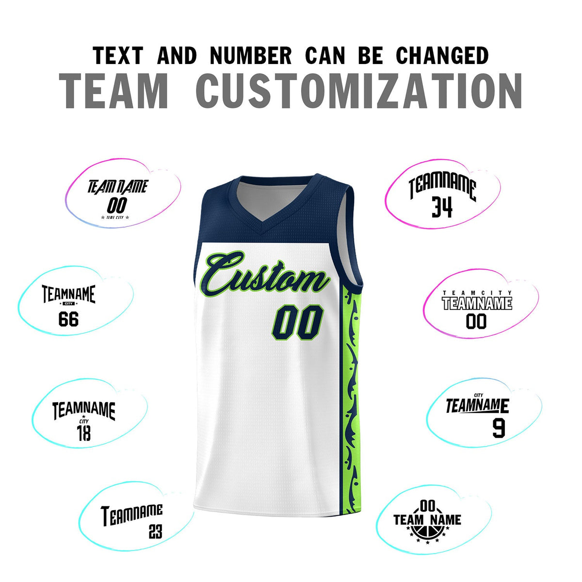 Custom White Side Pattern Sports Uniform Basketball Jersey
