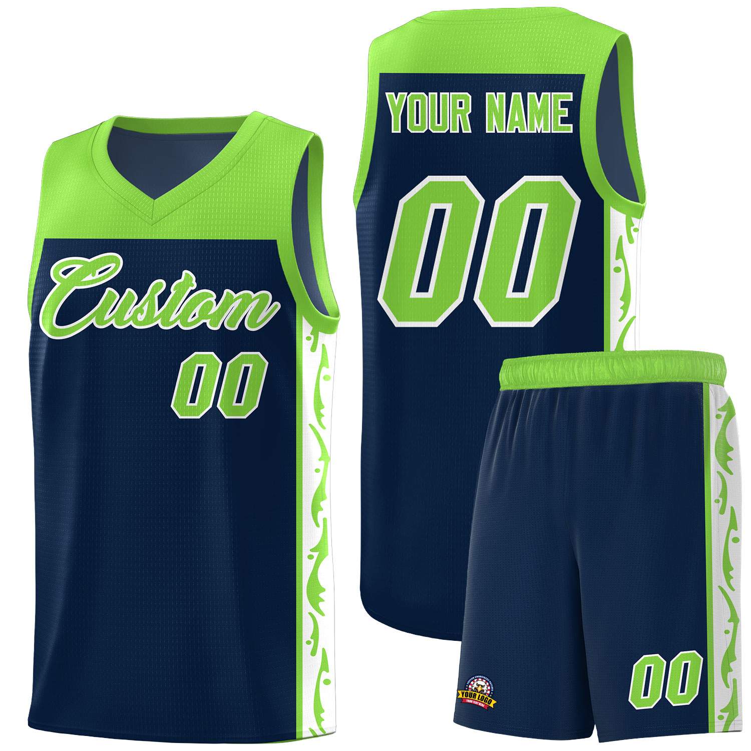 Custom Navy Side Pattern Sports Uniform Basketball Jersey
