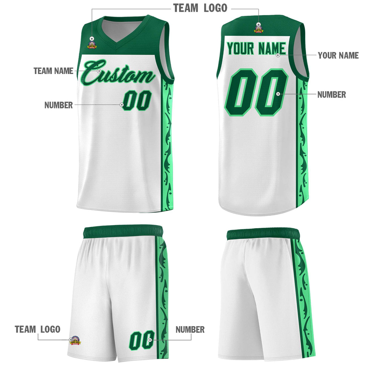Custom White Side Pattern Sports Uniform Basketball Jersey