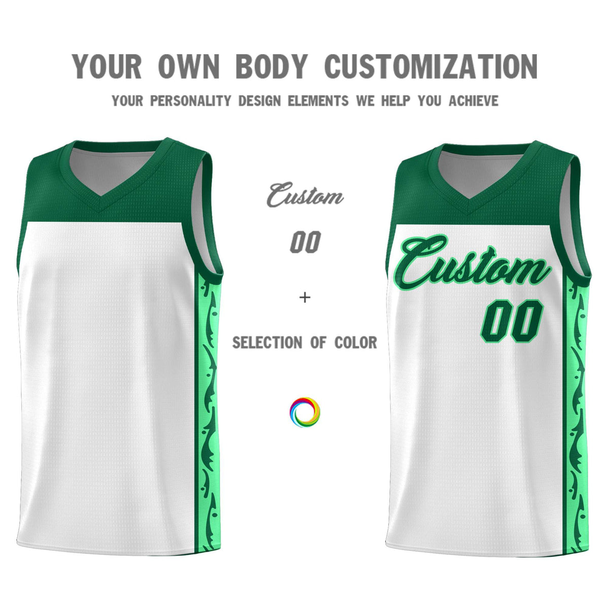 Custom White Side Pattern Sports Uniform Basketball Jersey