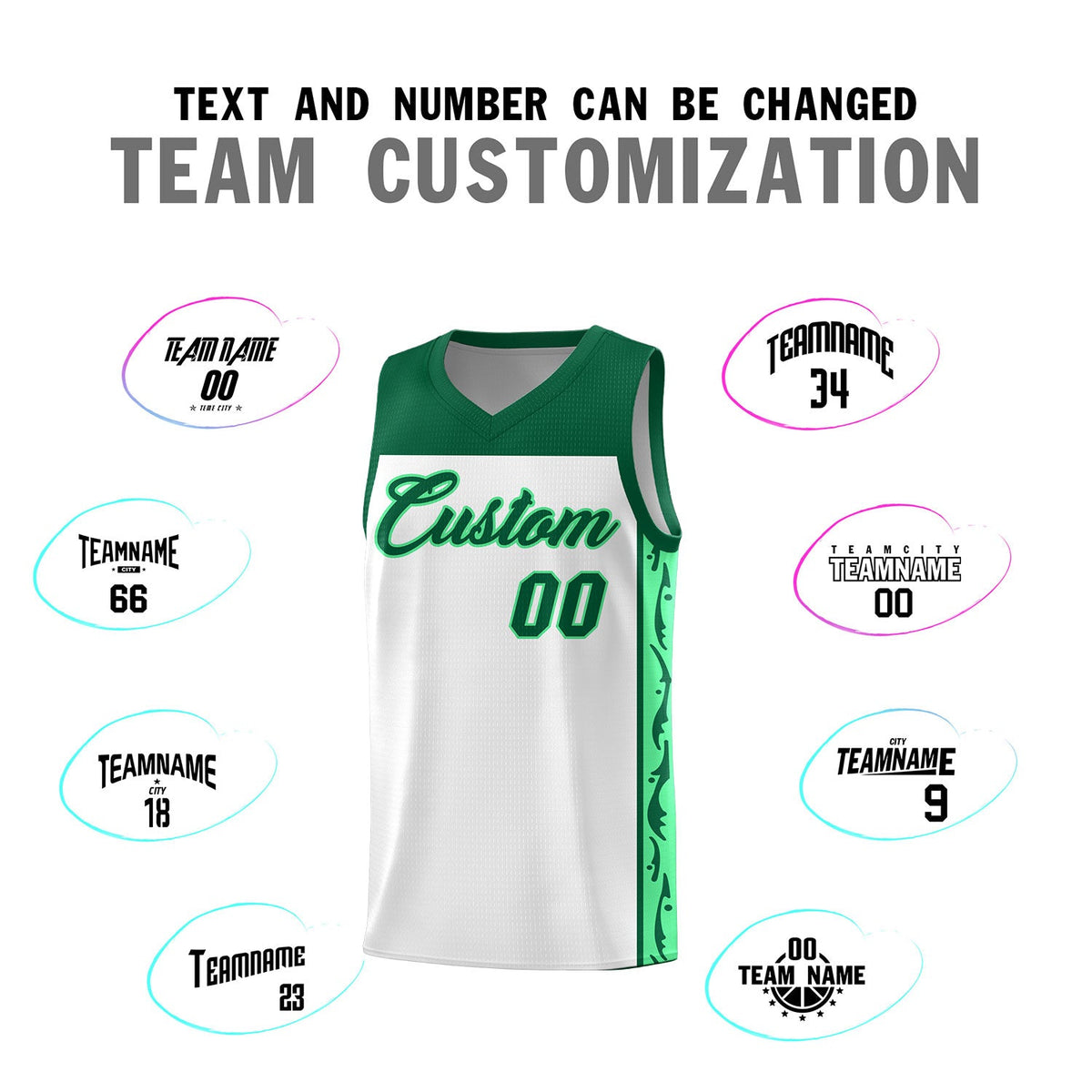 Custom White Side Pattern Sports Uniform Basketball Jersey