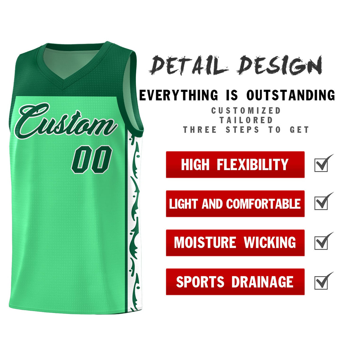 Custom Bright Green Side Pattern Sports Uniform Basketball Jersey