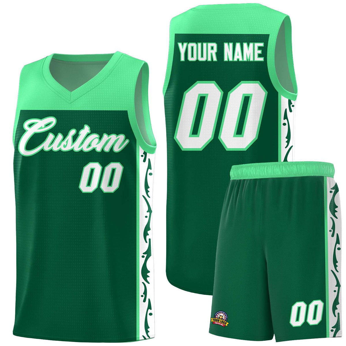 Custom Kelly Green Side Pattern Sports Uniform Basketball Jersey