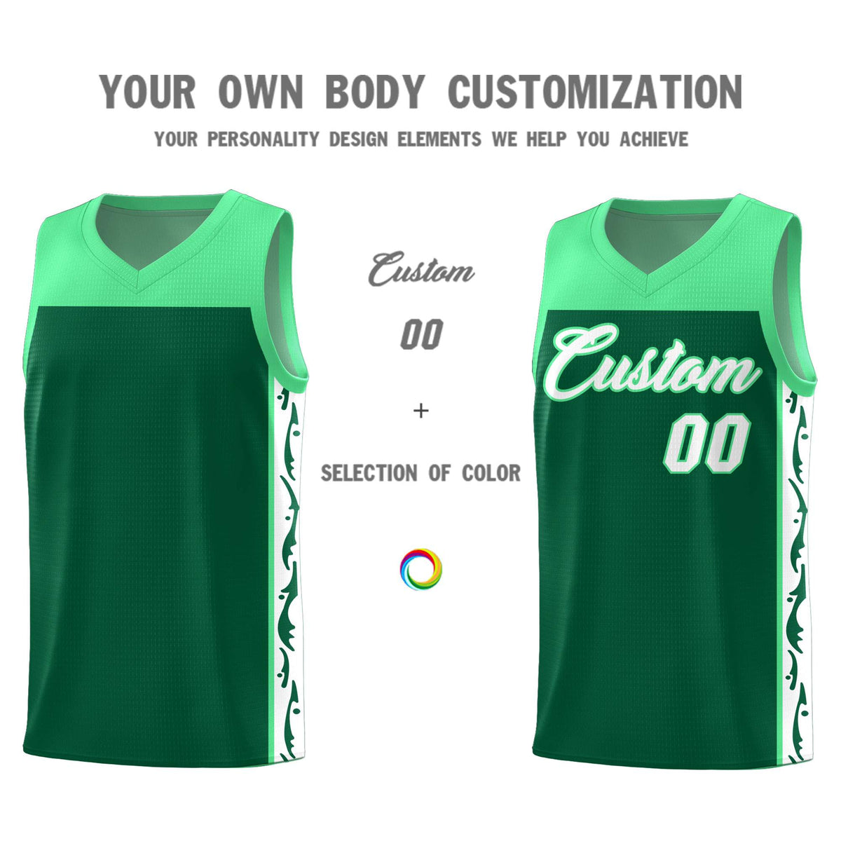 Custom Kelly Green Side Pattern Sports Uniform Basketball Jersey