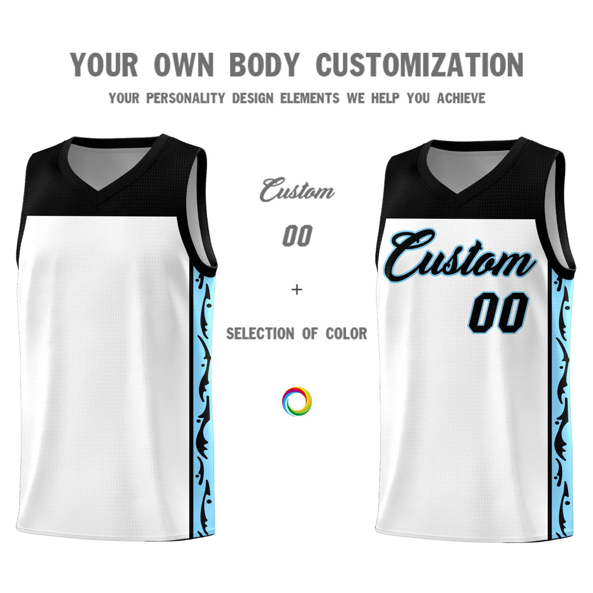 Custom White Side Pattern Sports Uniform Basketball Jersey