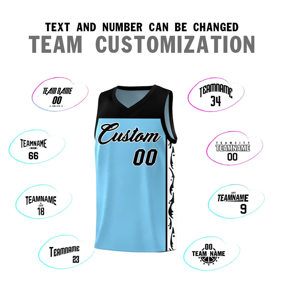Custom Light Blue Side Pattern Sports Uniform Basketball Jersey