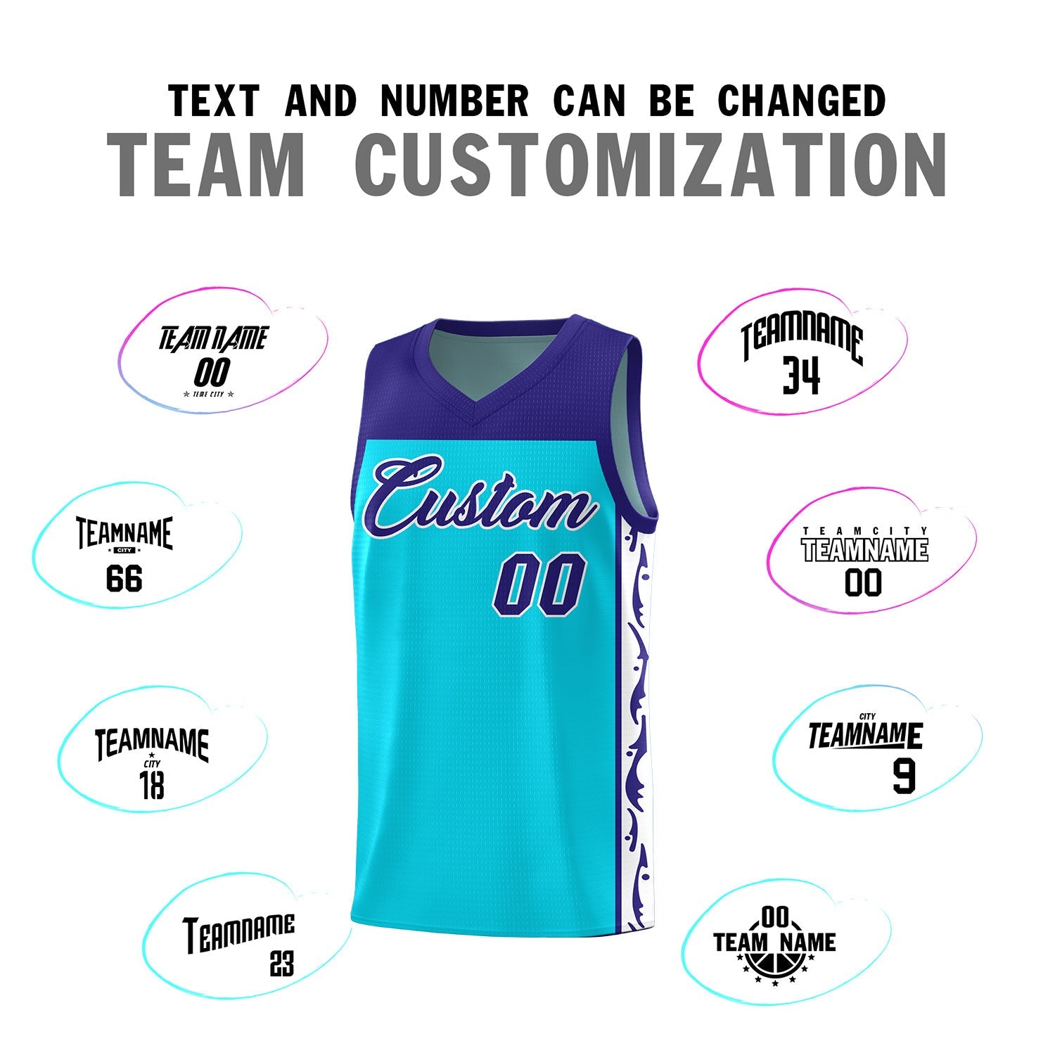 Custom Sky Blue Side Pattern Sports Uniform Basketball Jersey