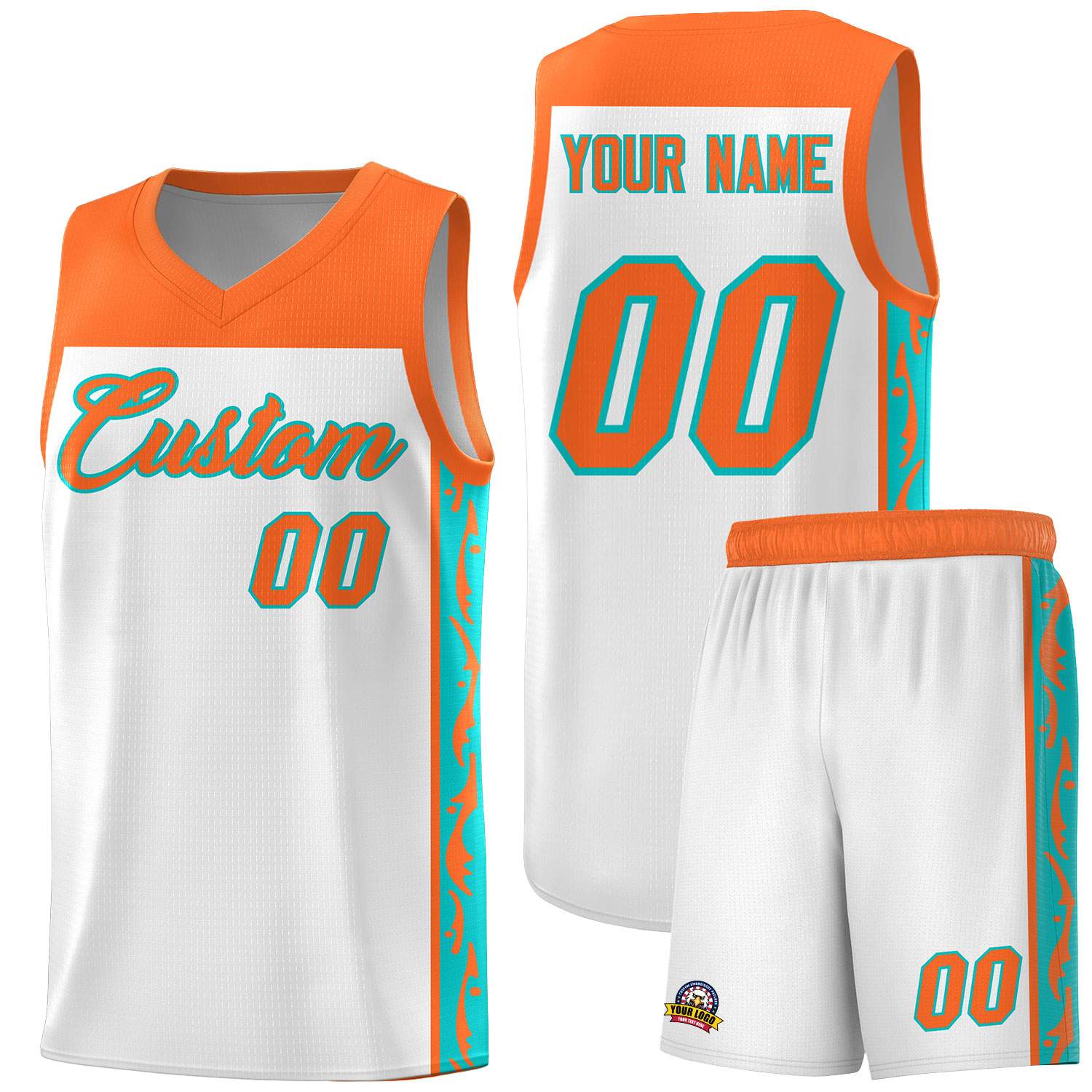 Custom White Side Pattern Sports Uniform Basketball Jersey