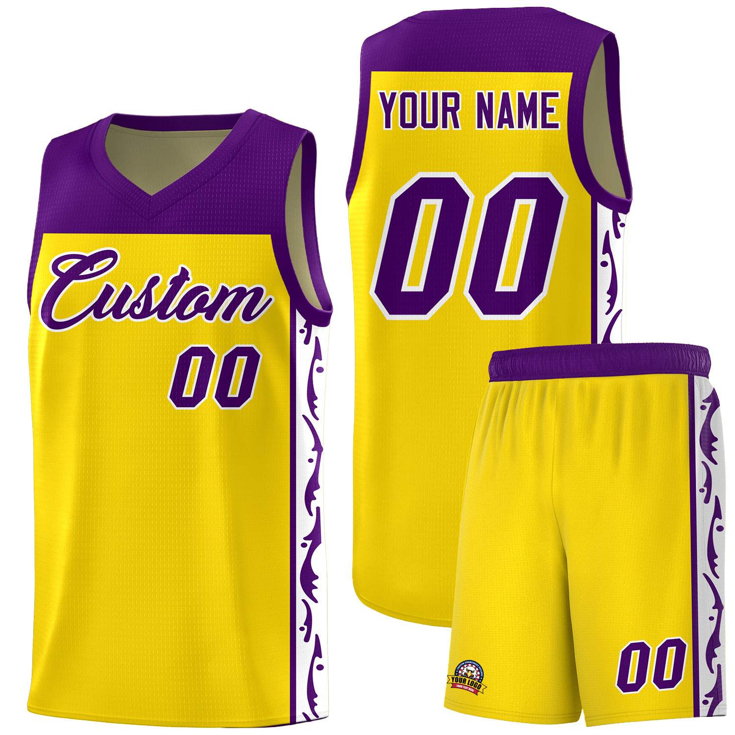 Custom Gold Side Pattern Sports Uniform Basketball Jersey