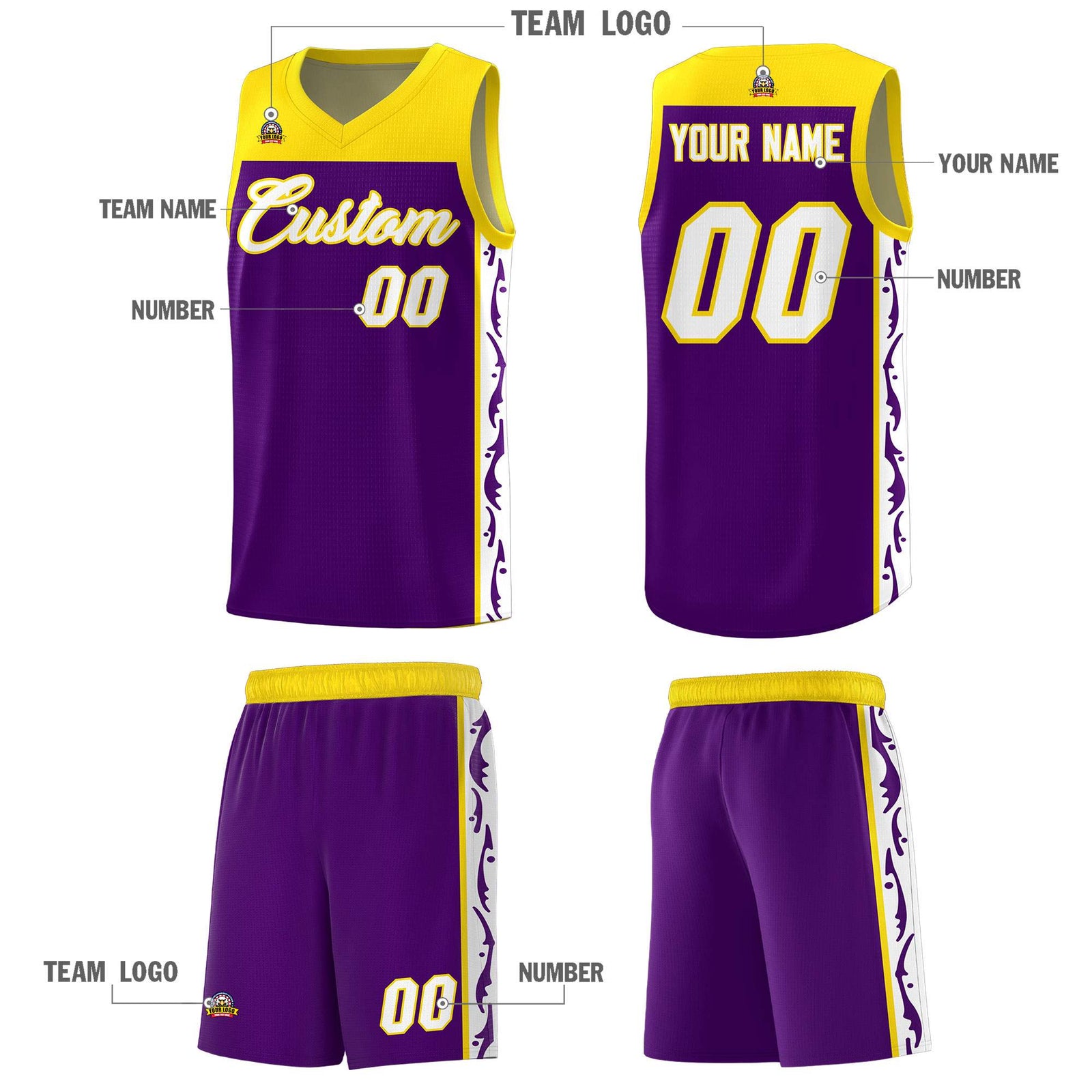 Custom Purple Side Pattern Sports Uniform Basketball Jersey