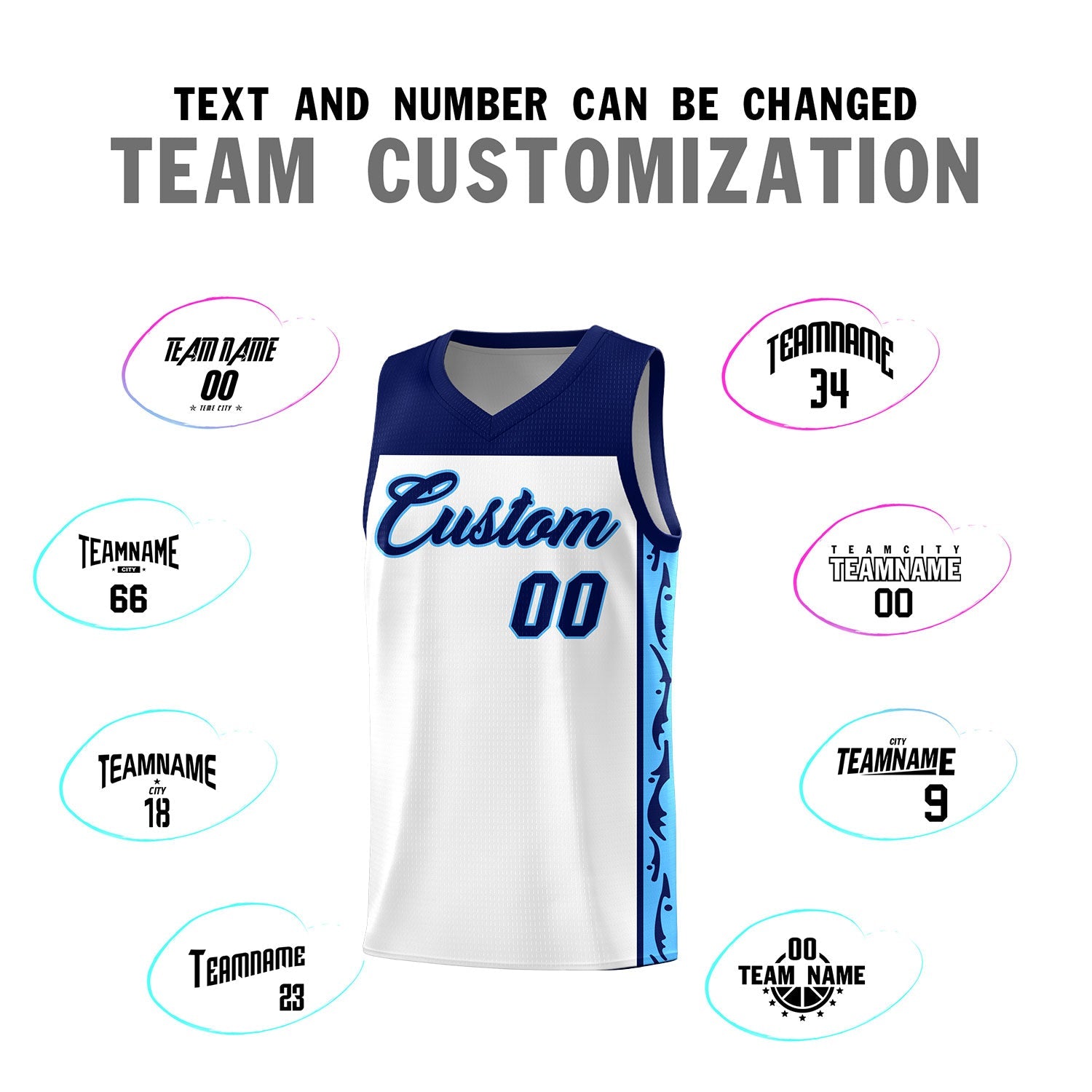 Custom White Side Pattern Sports Uniform Basketball Jersey