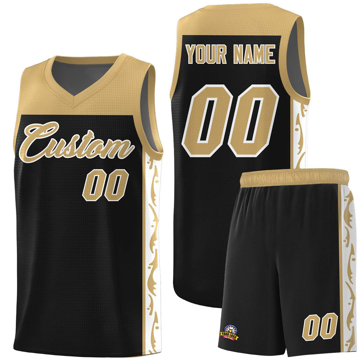 Custom Black Side Pattern Sports Uniform Basketball Jersey