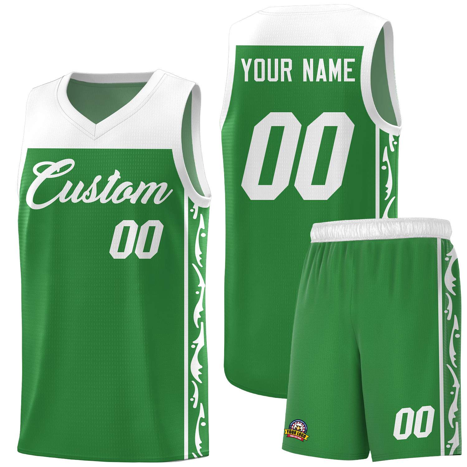 Custom Kelly Green Side Pattern Sports Uniform Basketball Jersey