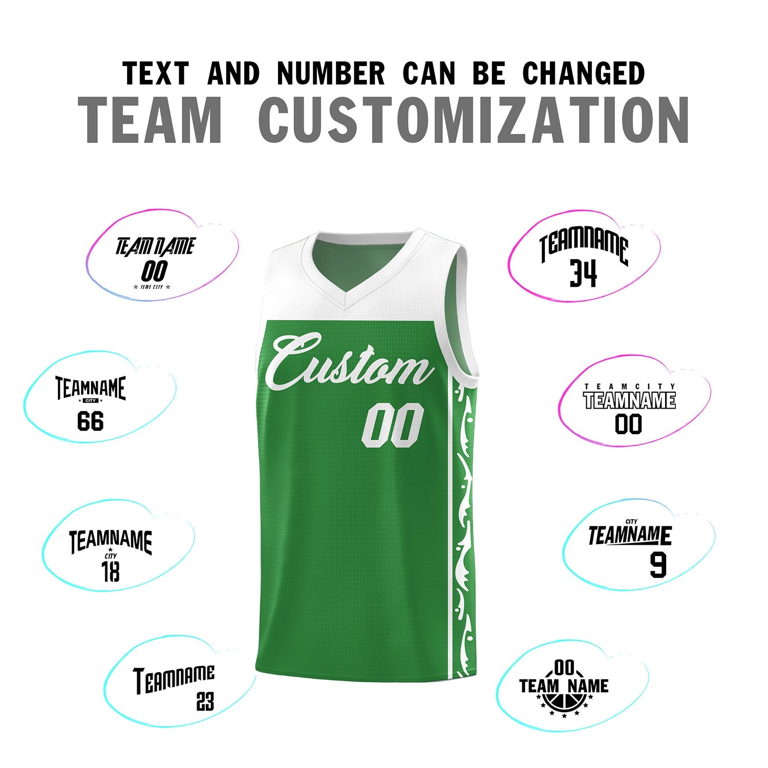 Custom Kelly Green Side Pattern Sports Uniform Basketball Jersey