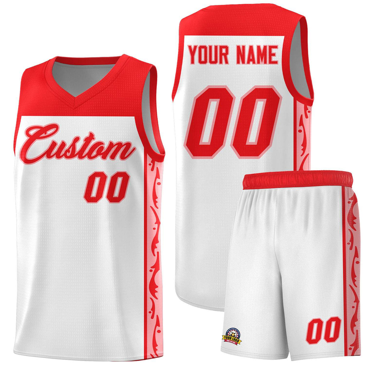 Custom White Side Pattern Sports Uniform Basketball Jersey