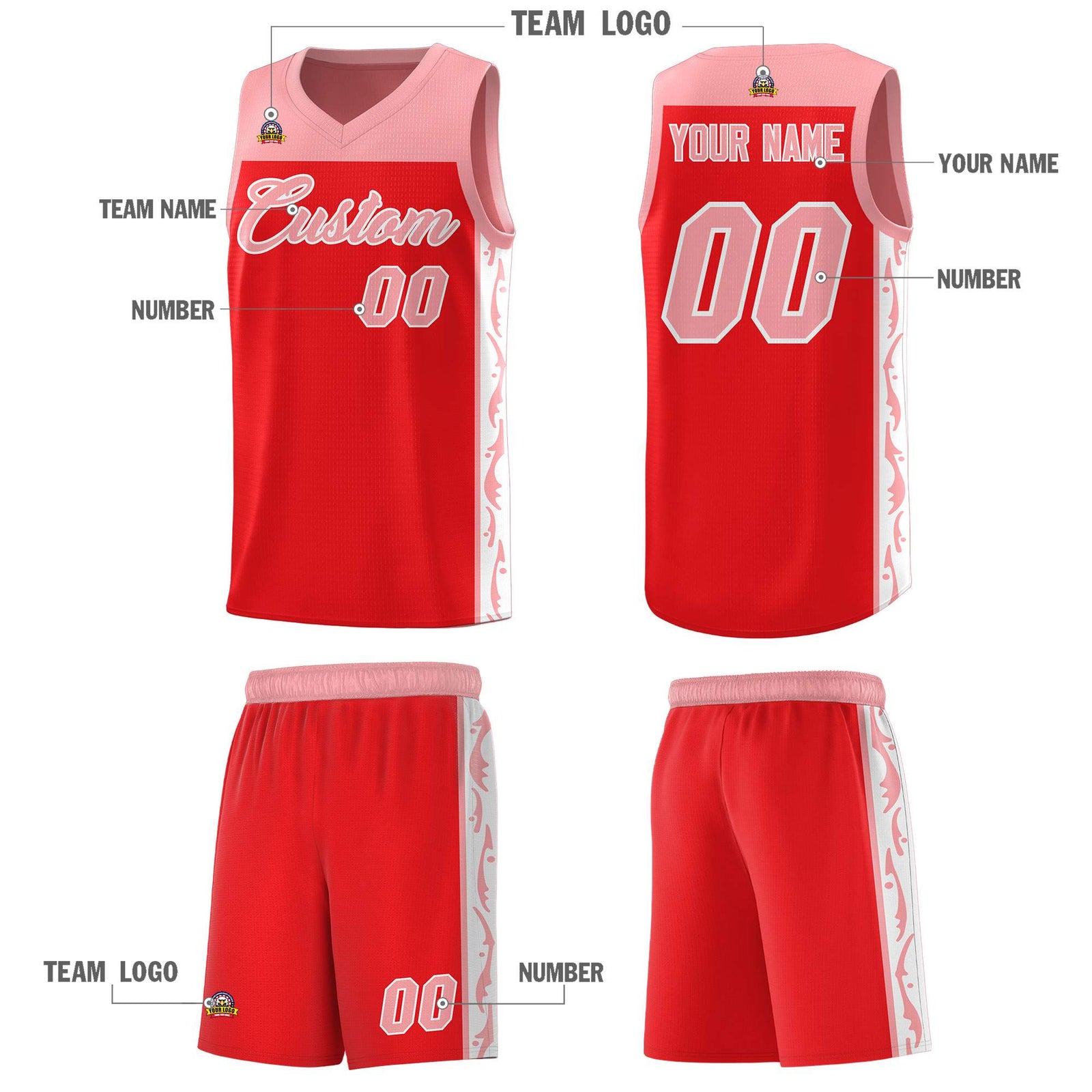 Custom Red Side Pattern Sports Uniform Basketball Jersey