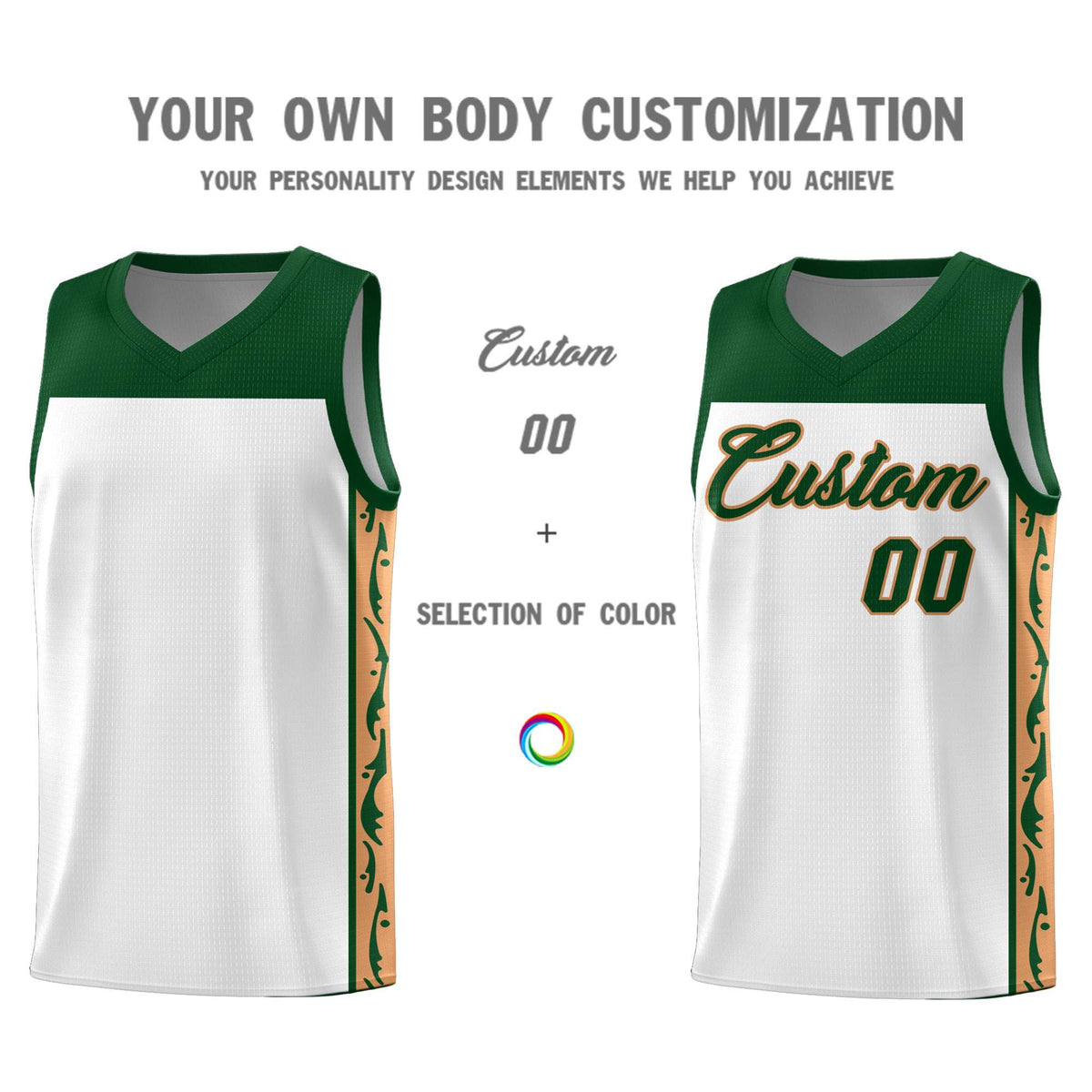 Custom White Side Pattern Sports Uniform Basketball Jersey