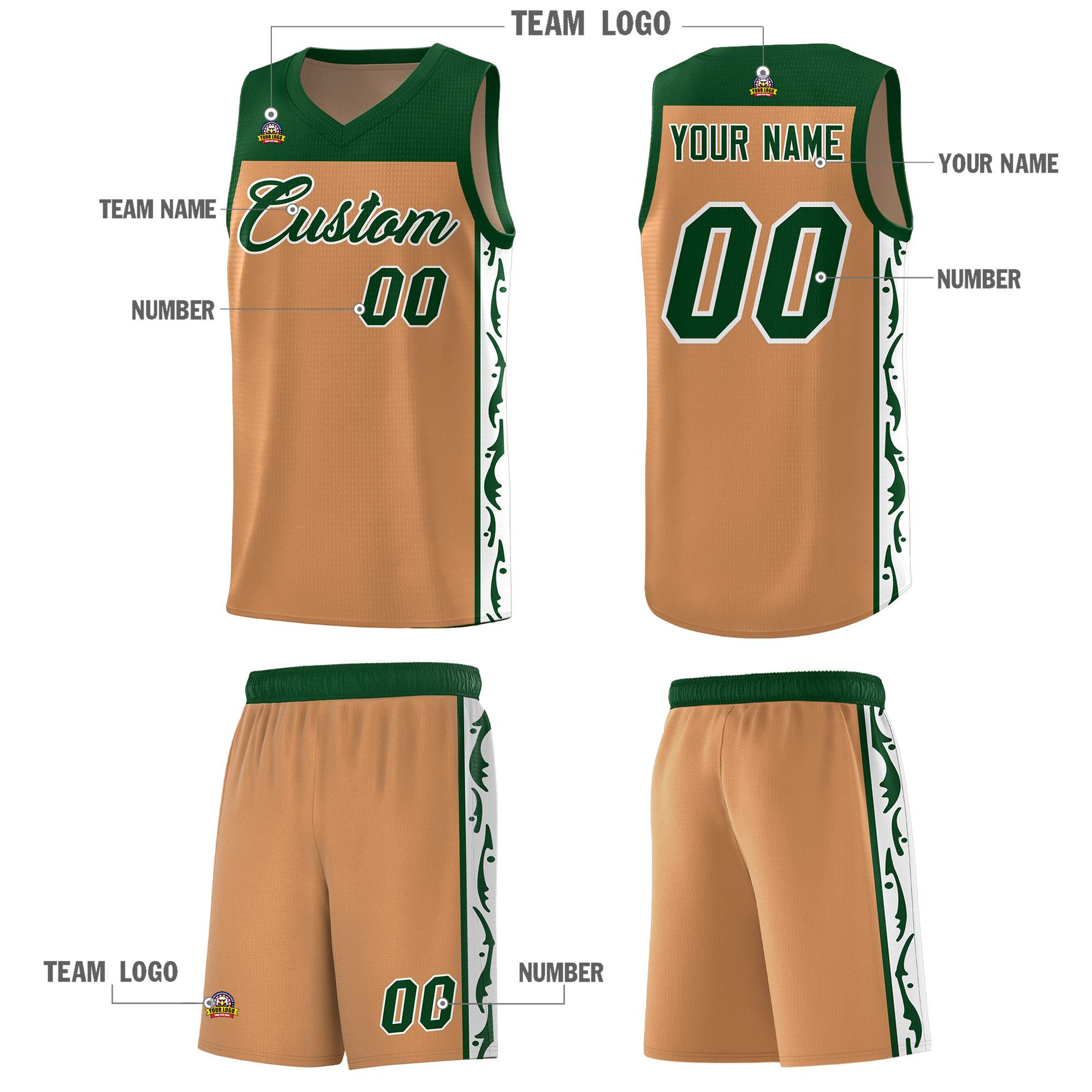 Custom Light Brown Side Pattern Sports Uniform Basketball Jersey