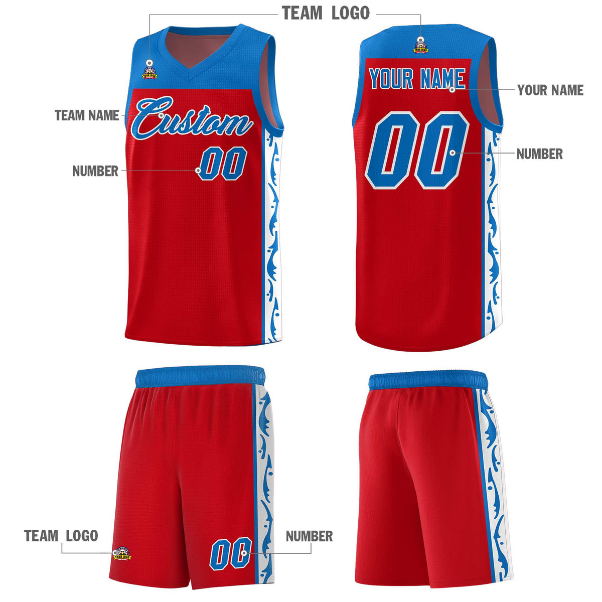 Custom Red Side Pattern Sports Uniform Basketball Jersey