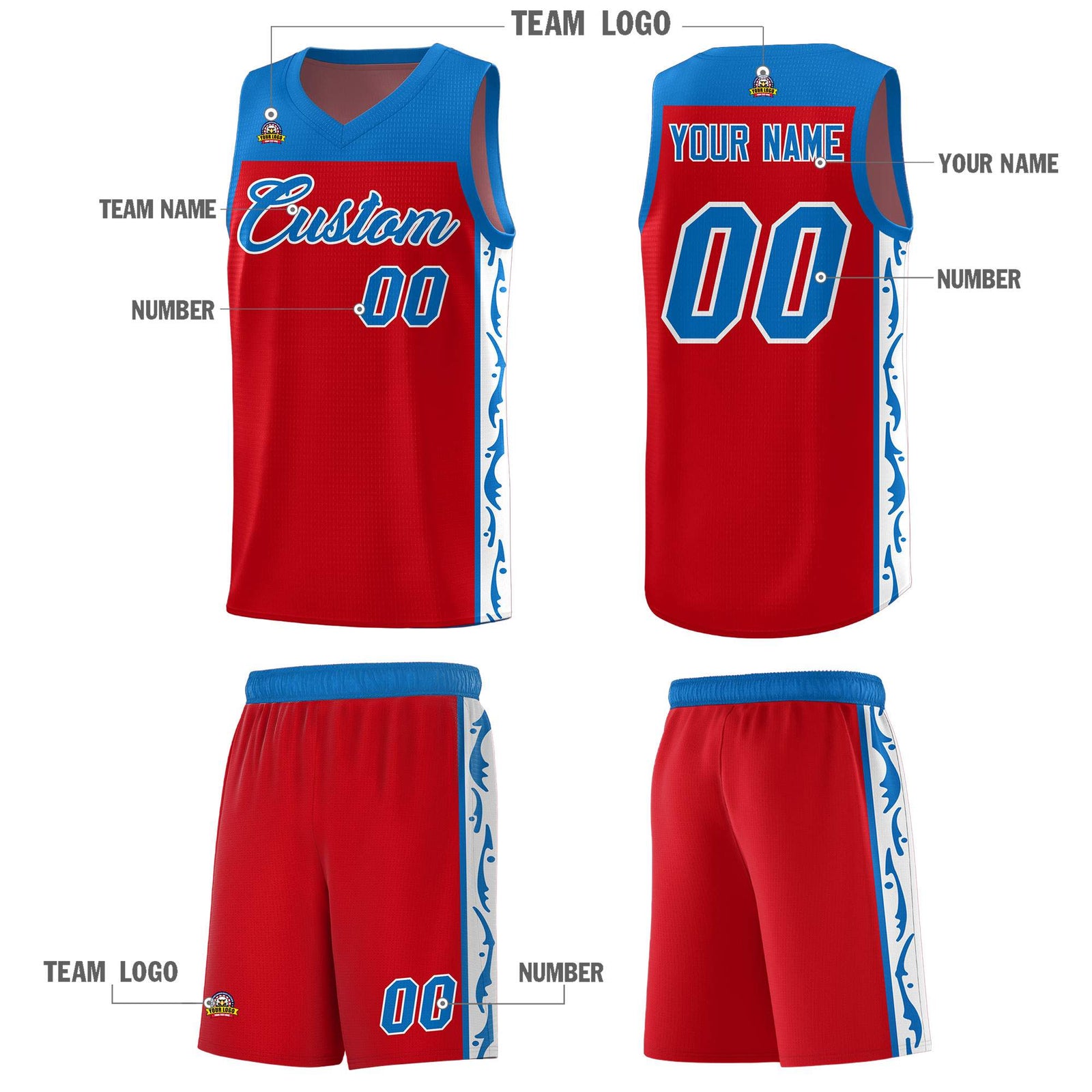 Custom Red Side Pattern Sports Uniform Basketball Jersey