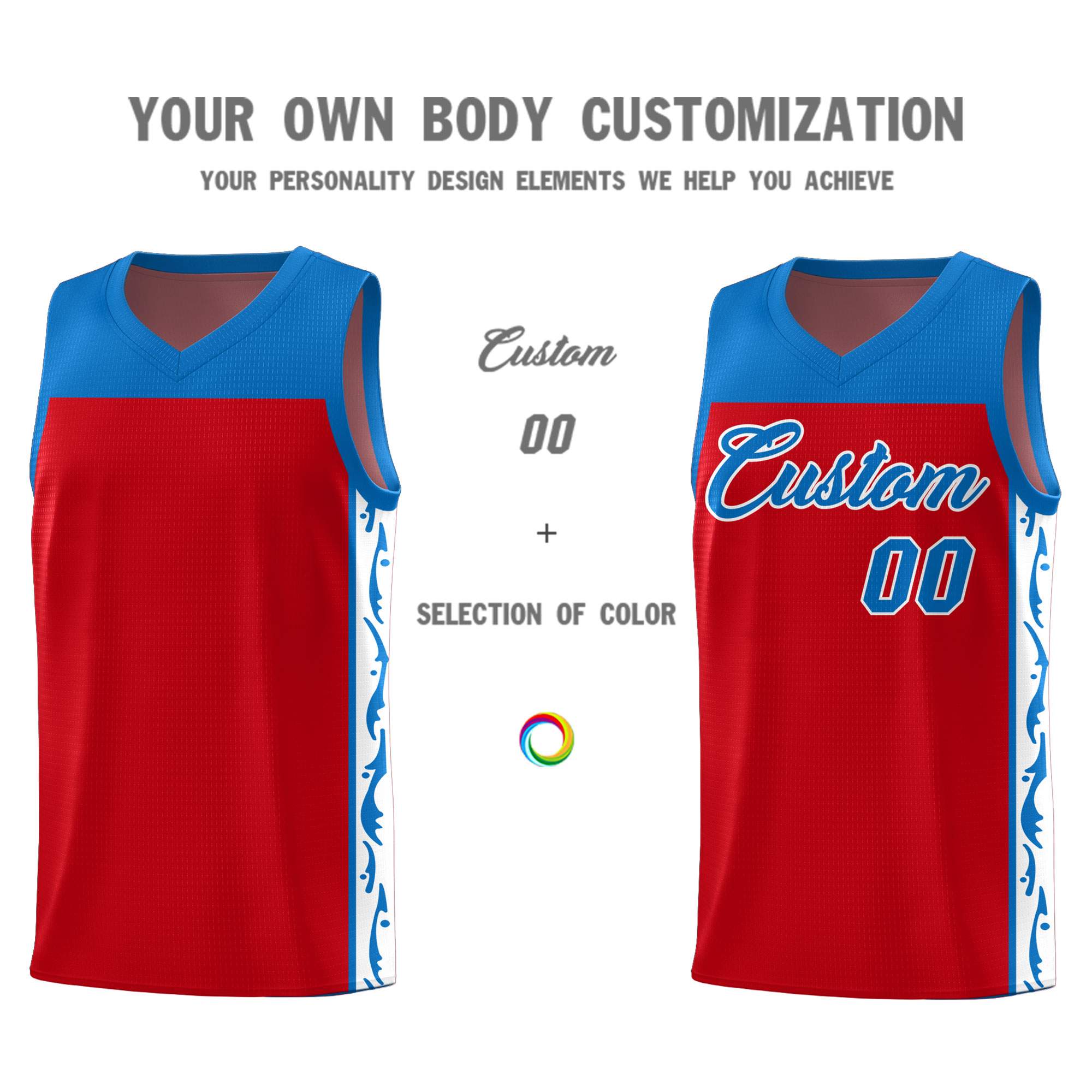 Custom Red Side Pattern Sports Uniform Basketball Jersey