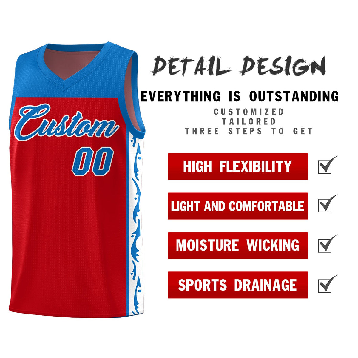 Custom Red Side Pattern Sports Uniform Basketball Jersey